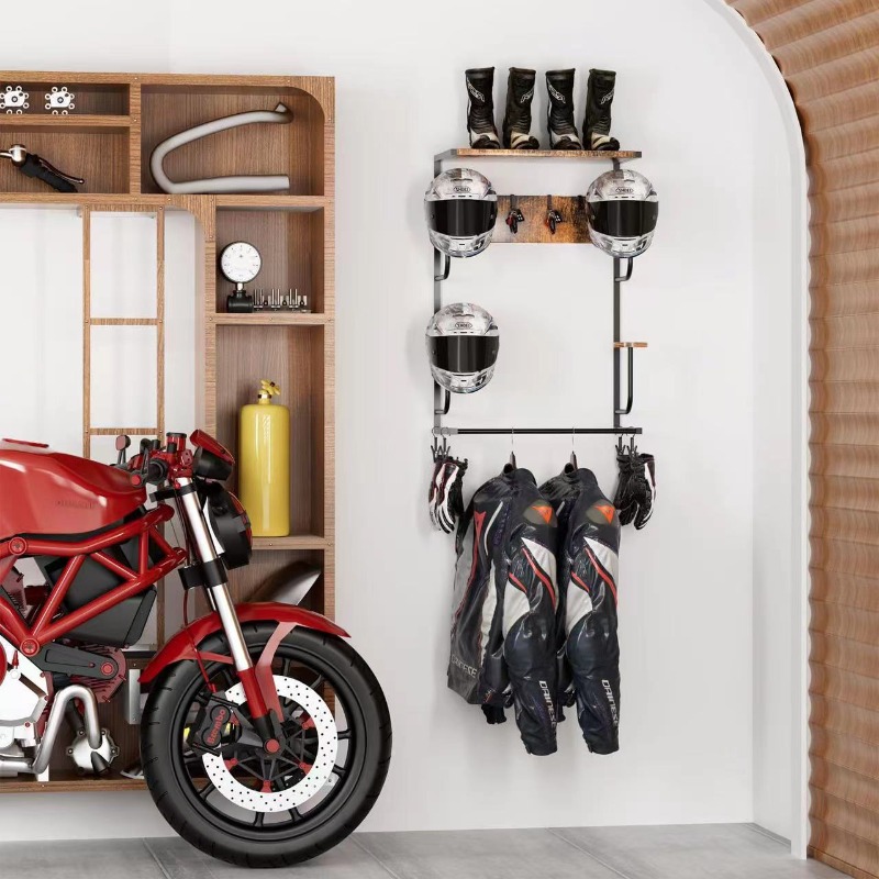 Wooden Wall Mounted Helmet Hol - Motorcycle Gear Display Rack ulasan dan harga
