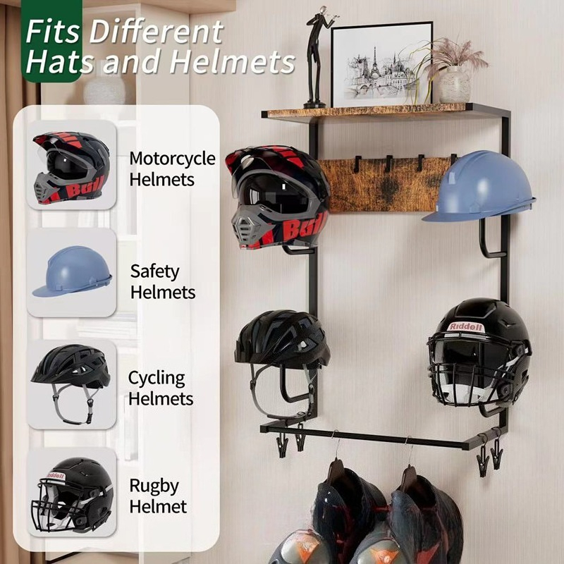 Wooden Wall Mounted Helmet Hol - Motorcycle Gear Display Rack ulasan dan harga