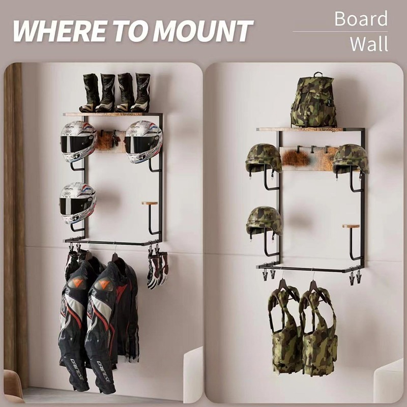 Wooden Wall Mounted Helmet Hol - Motorcycle Gear Display Rack ulasan dan harga