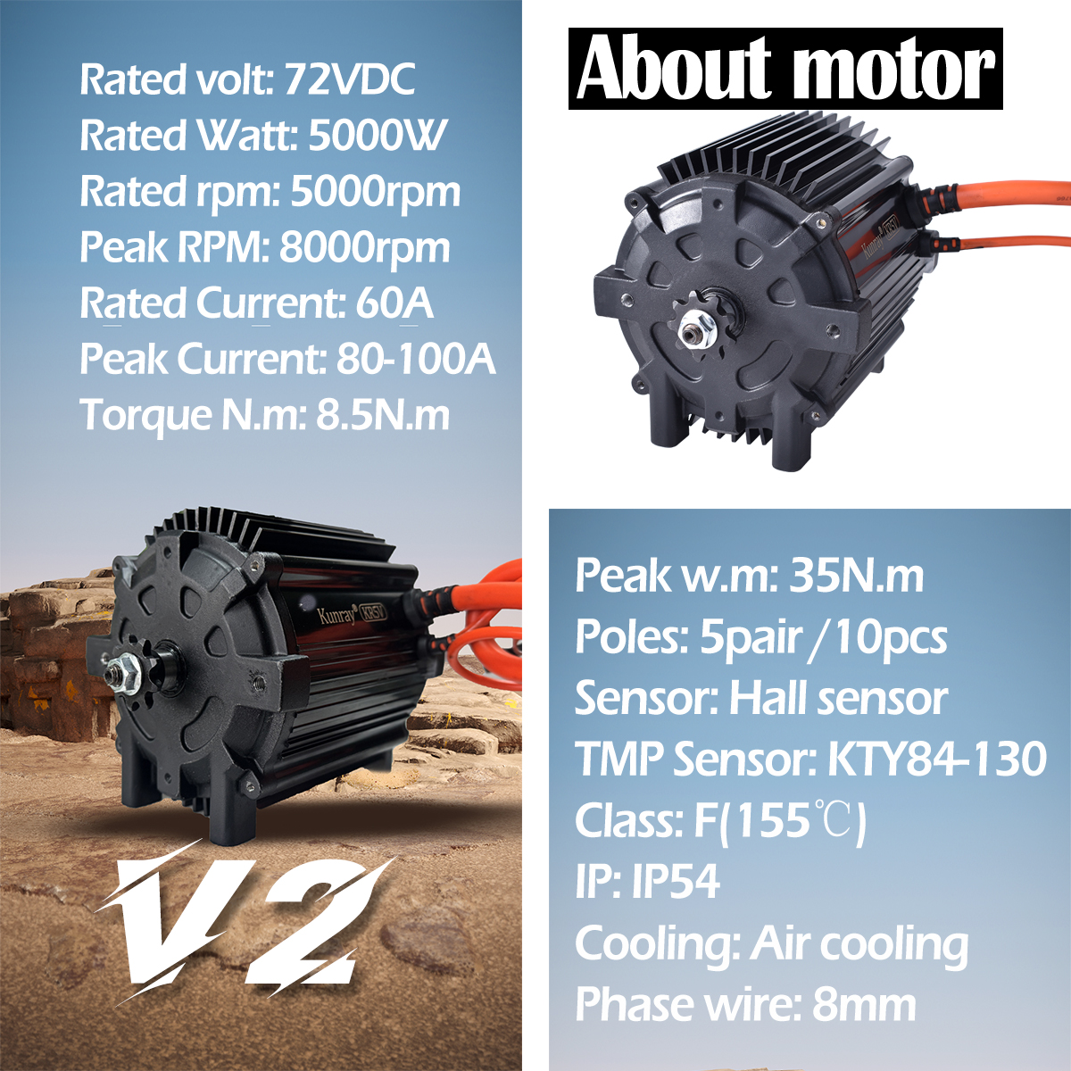 Kunray KR5V V2 72V 5000W Elect - Gear Set Motorcycle ulasan dan harga